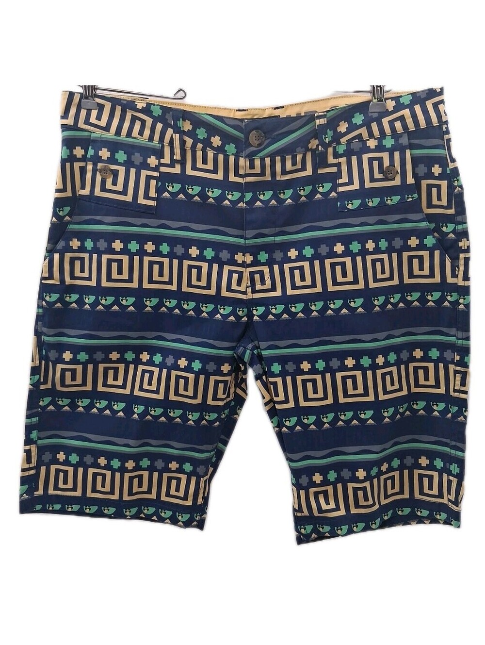 Pink Dolphin Shorts Mens 34 Blue Wave All Over Print Chino Outdoor Summer Casual